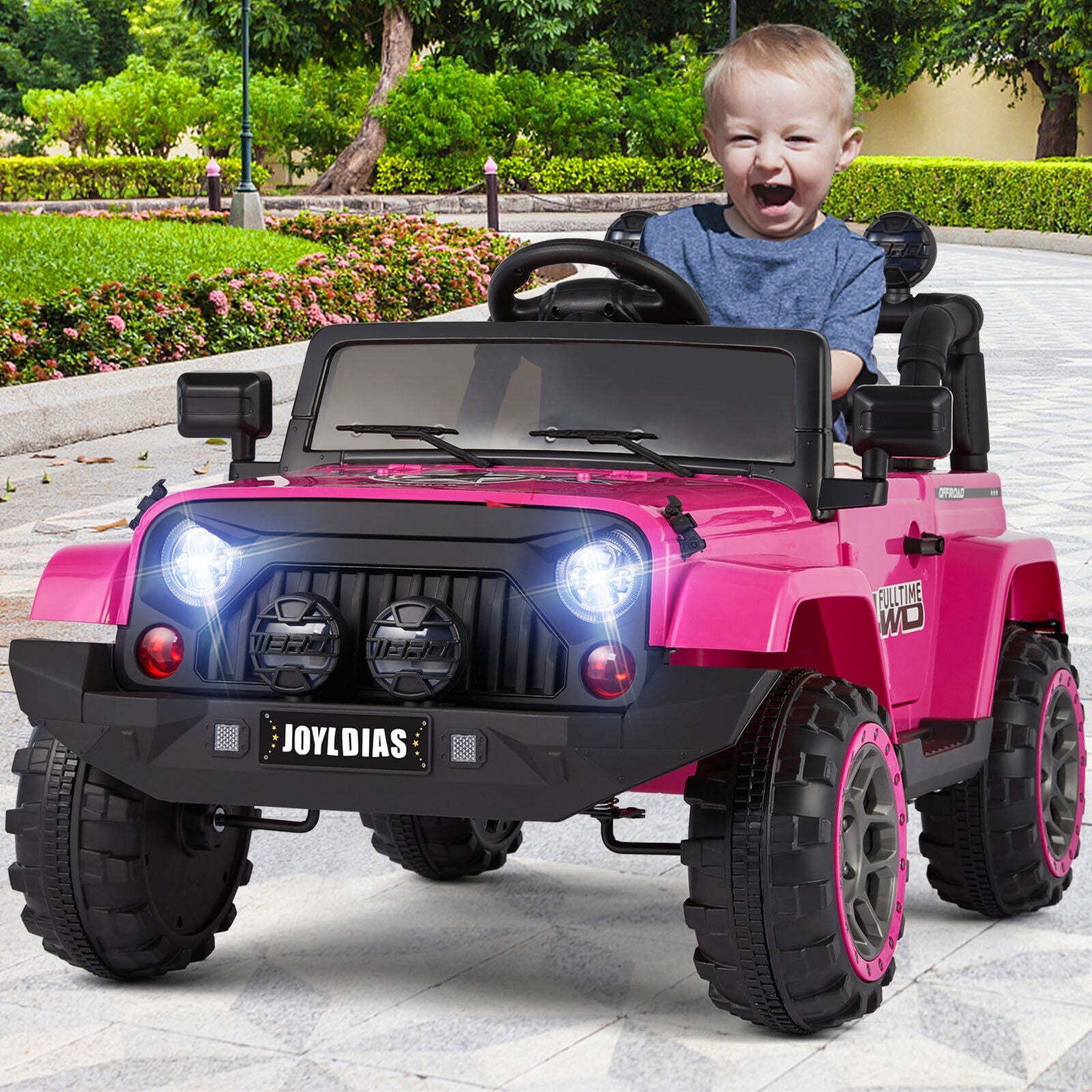 Bluetooth Remote Control Pink Jeep Ride On Car for Kids with USB and 12V Battery