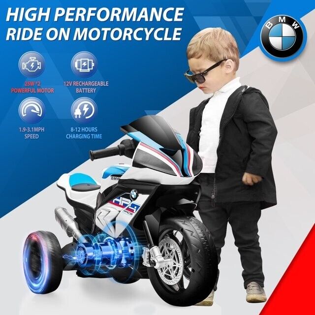 BMW 12V Battery Powered Ride on Motorcycle for Kids with Headlight - Perfect Gift