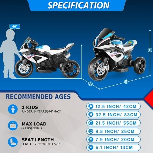 BMW 12V Battery Powered Ride on Motorcycle for Kids with Headlight - Perfect Gift