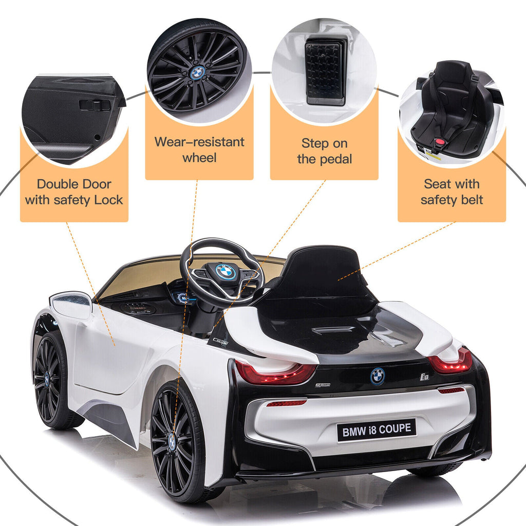 BMW I8 Coupe 12V Electric Ride-On Car for Kids with Remote Control, MP3 Player, and LED Lights