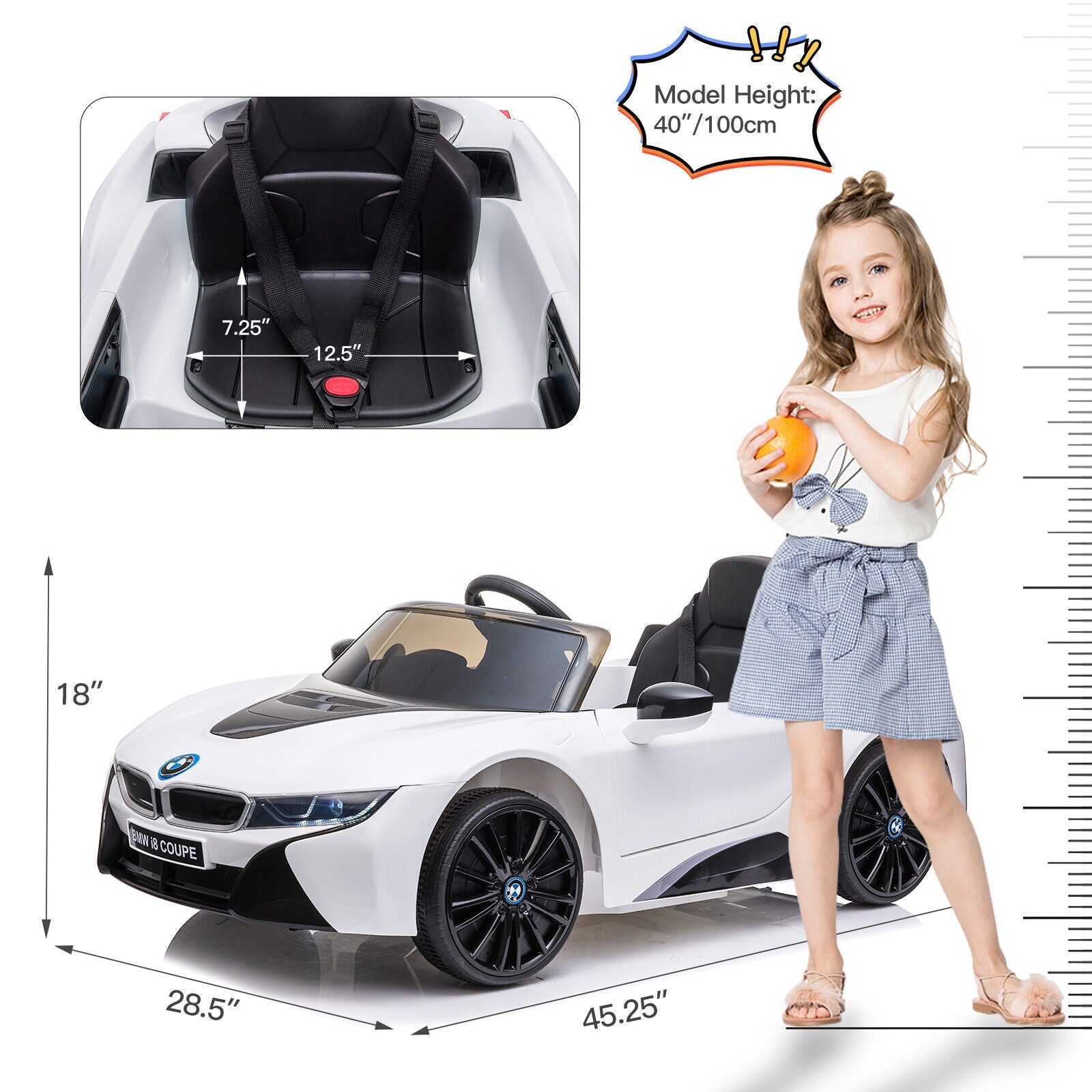 BMW I8 Coupe 12V Electric Ride-On Car for Kids with Remote Control, MP3 Player, and LED Lights