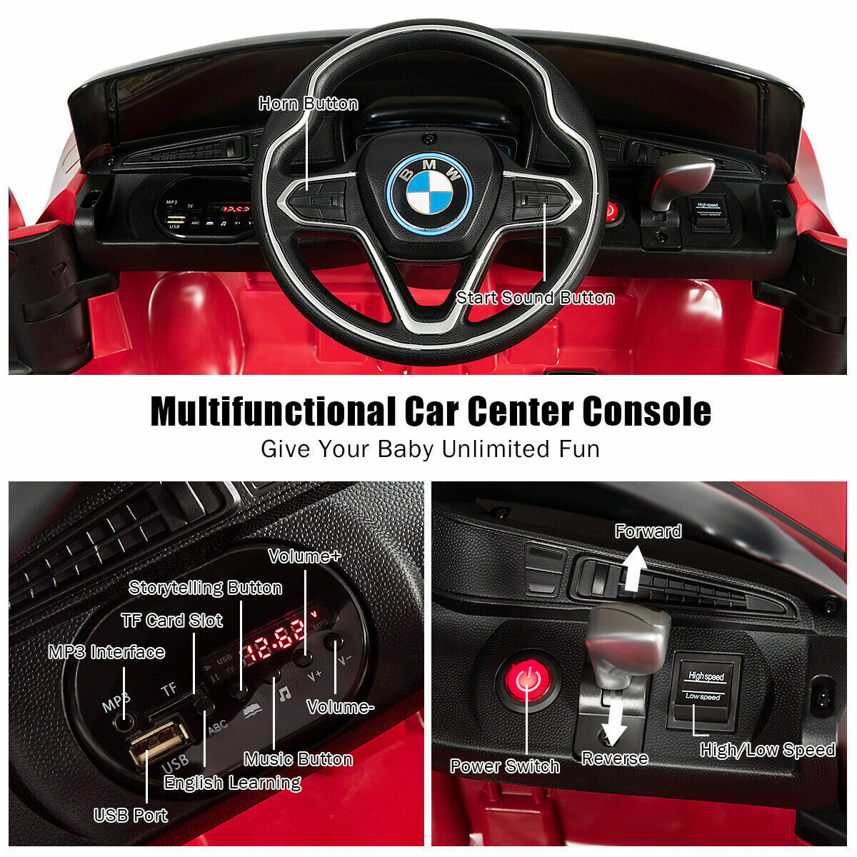 BMW I8 Electric Ride-On Car for Kids with MP3 and Remote Control - Red