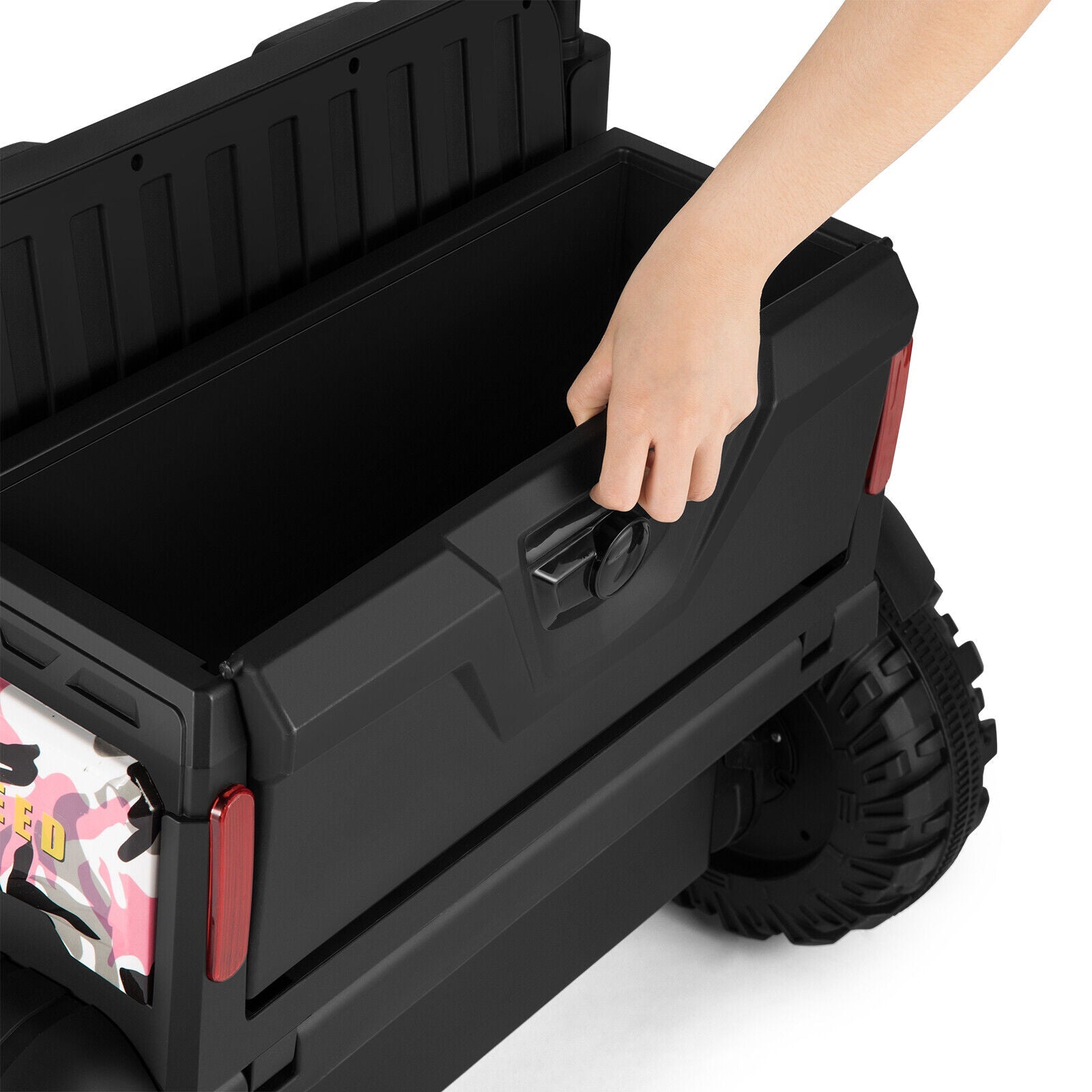 Camo Pink Ride-On Tractor with Trailer, Dump Bed, Bluetooth, and Remote Control - 3 Speed Options