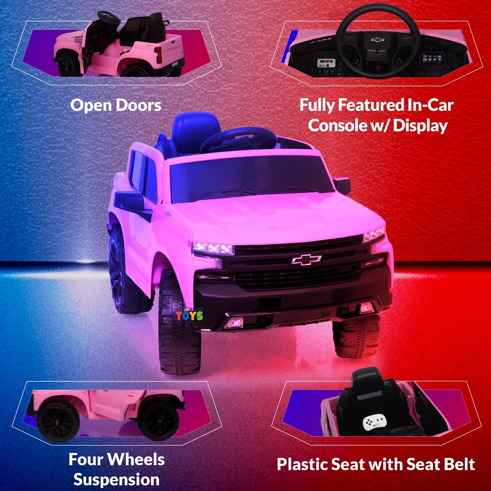 Chevrolet 12V R/C Truck with Suspension Wheels - Available in Multiple Colors