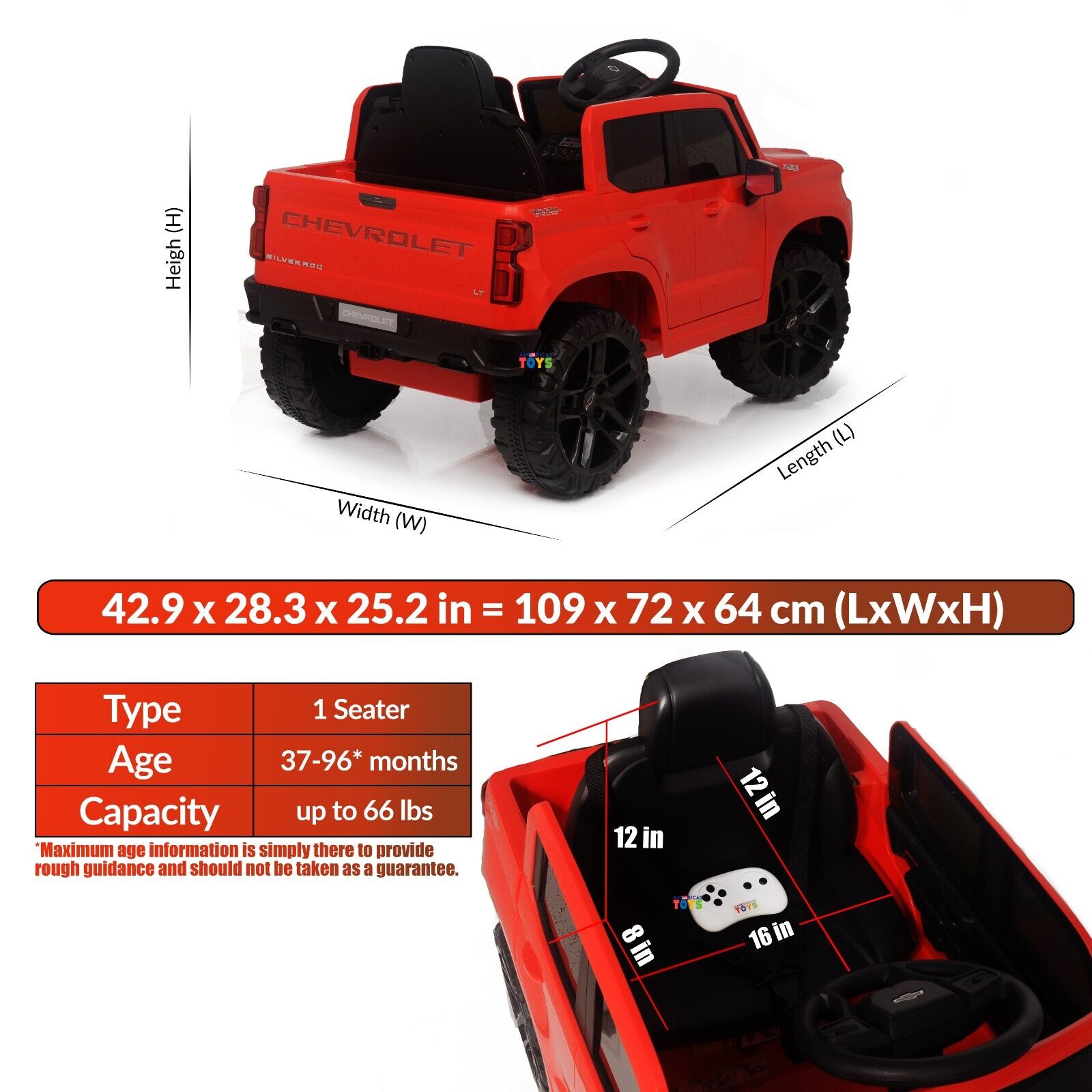 Chevrolet 12V R/C Truck with Suspension Wheels - Available in Multiple Colors