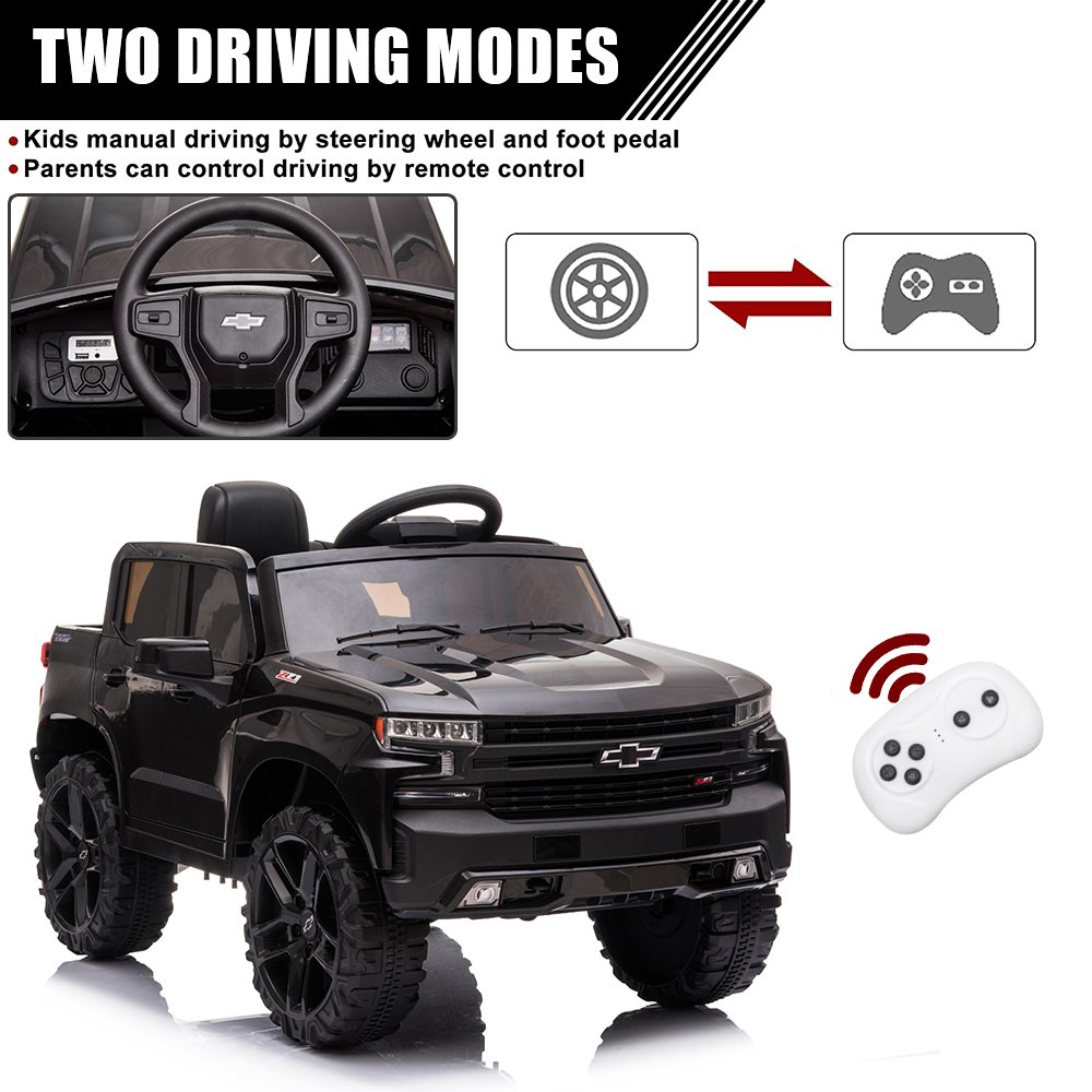 Chevrolet Silverado 12V Kids Ride-On Truck with Remote Control - Black