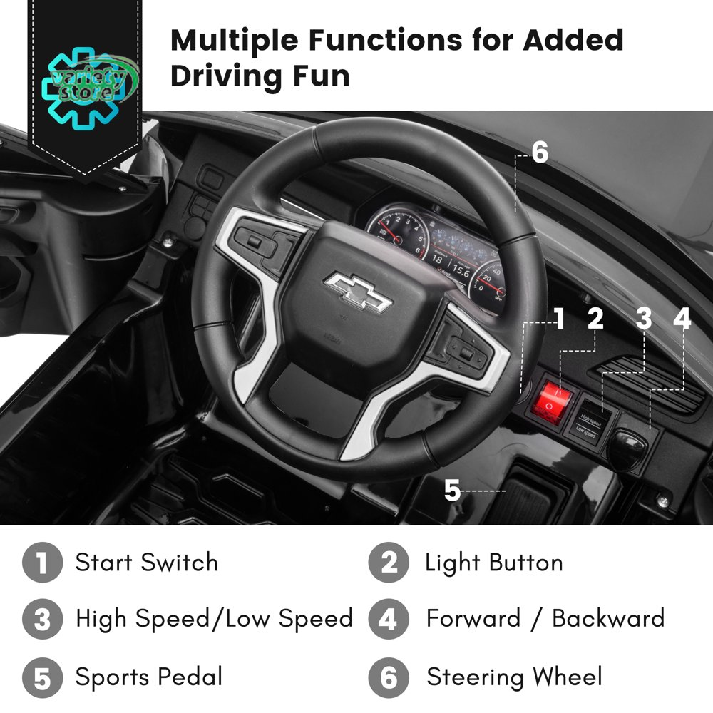 Chevrolet Tahoe 12V Ride on Car for Kids with Remote Control - 4-in-1 Versatile Toy