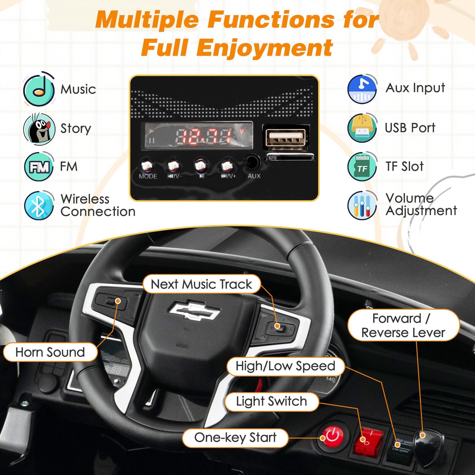 Chevrolet Tahoe Electric Ride-On Truck for Kids with Remote Control, Music, and Lights - 12V SUV Toy