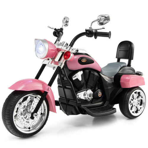 Chic Pink 3-Wheel Chopper Motorcycle for Kids with Headlight