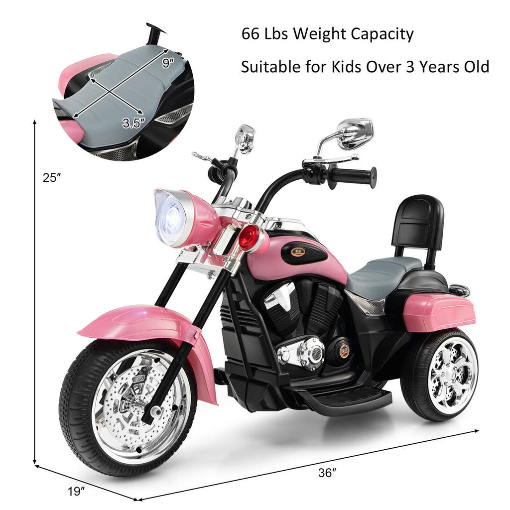 Chic Pink 3-Wheel Chopper Motorcycle for Kids with Headlight