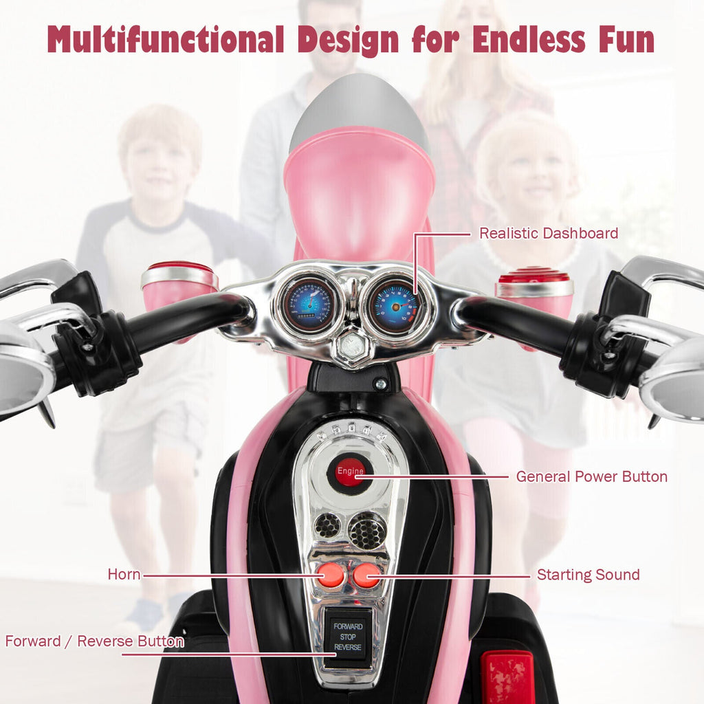 Chic Pink 3-Wheel Chopper Motorcycle for Kids with Headlight