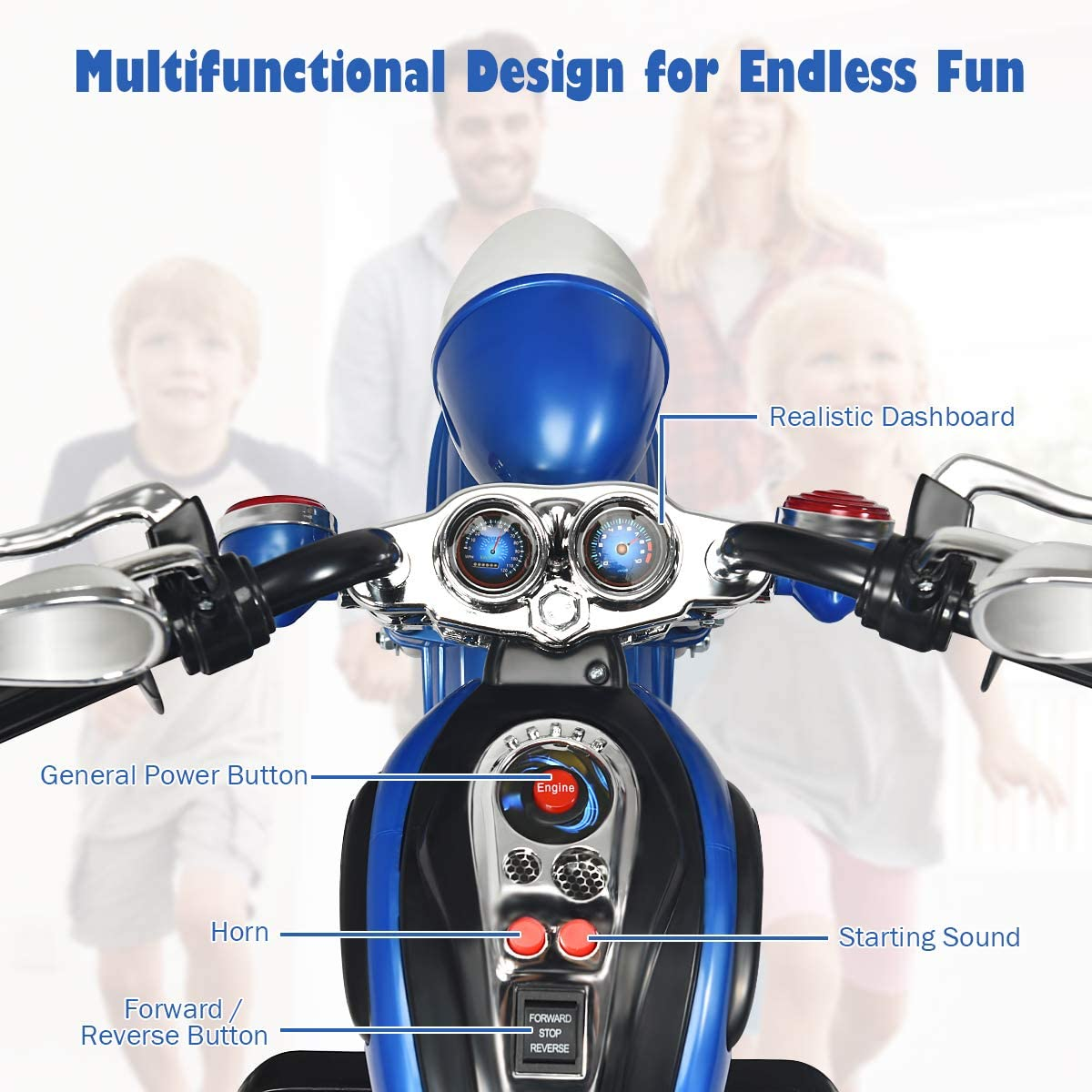Chopper Style 3-Wheel Electric Motorcycle for Kids - Powered by 6V Battery