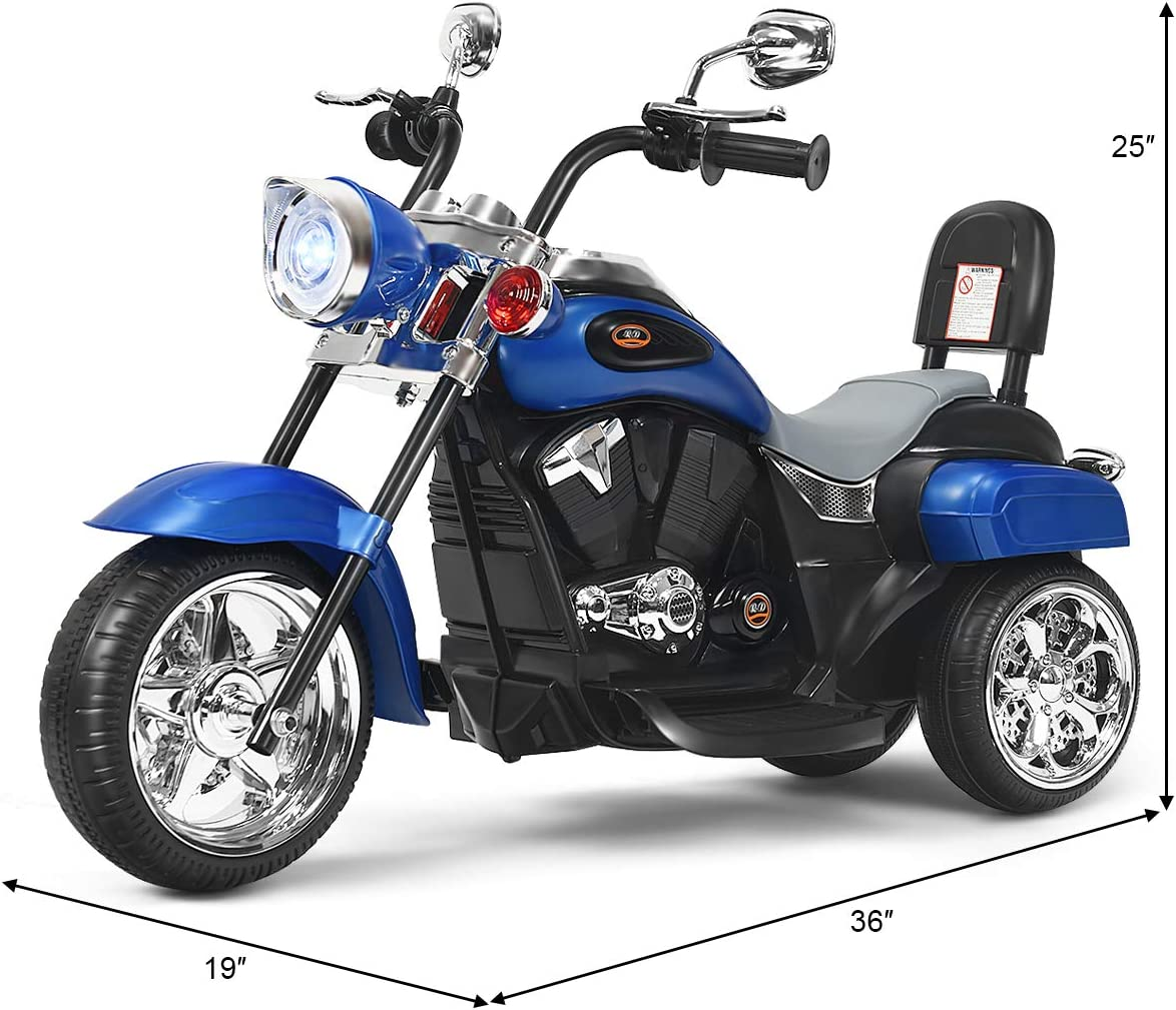 Chopper Style 3-Wheel Electric Motorcycle for Kids - Powered by 6V Battery