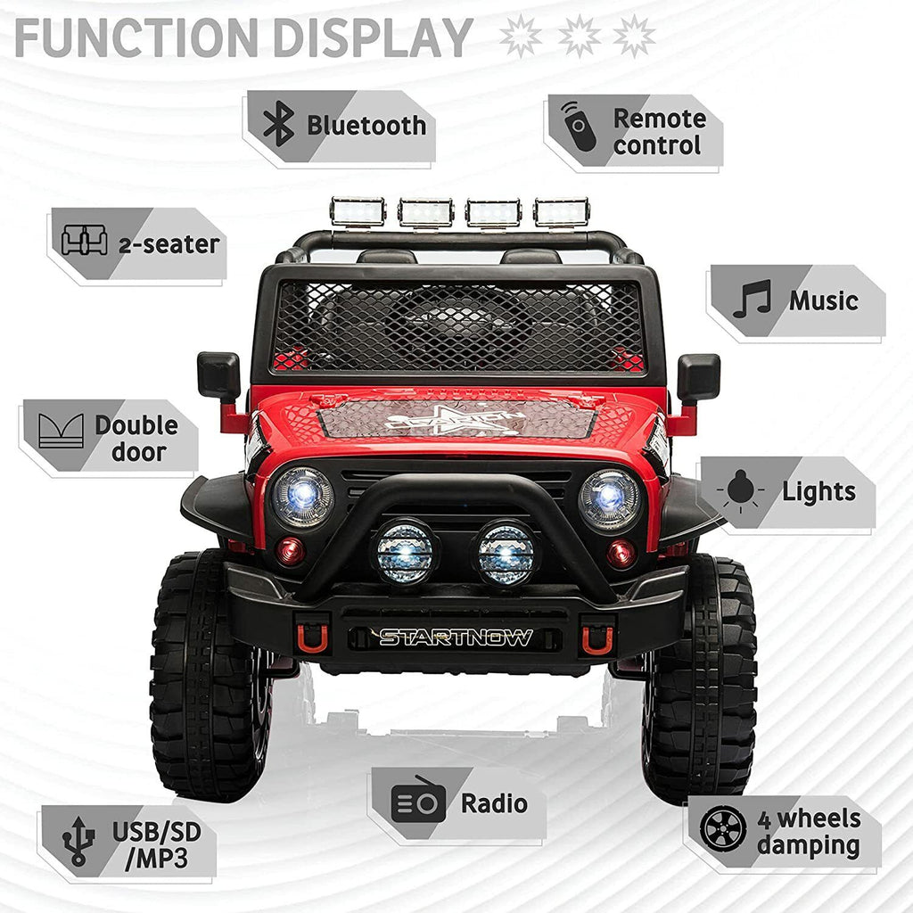 CLARFEY 12V Battery Powered RC Off-Road Jeep for Kids with LED Lights