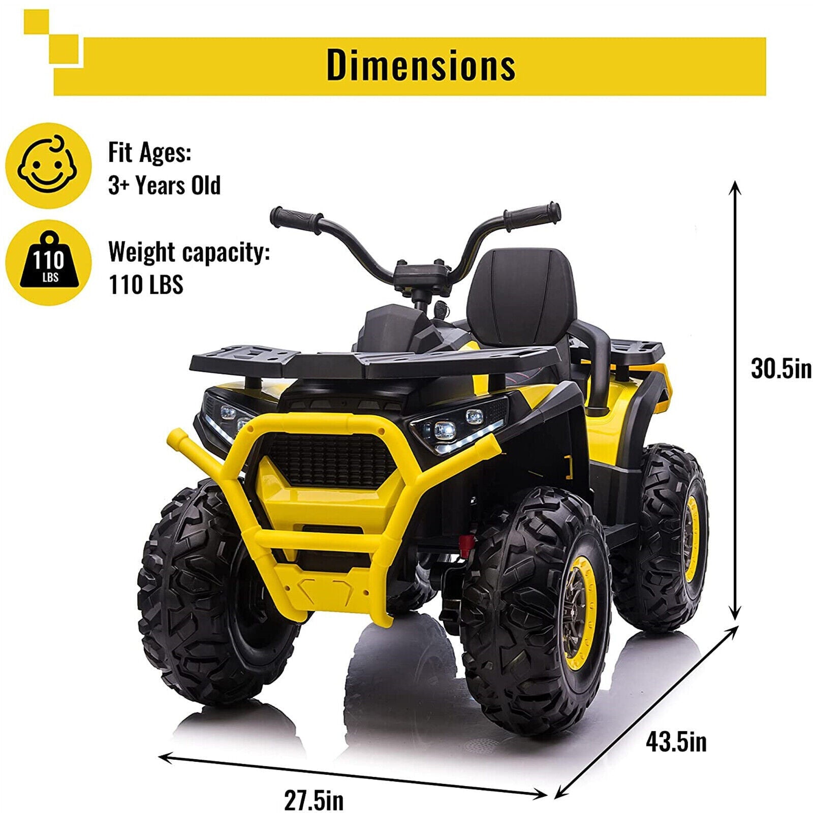 COLOR TREE 12V Kids Electric Quad ATV with Music Player - Supports up to 110lbs