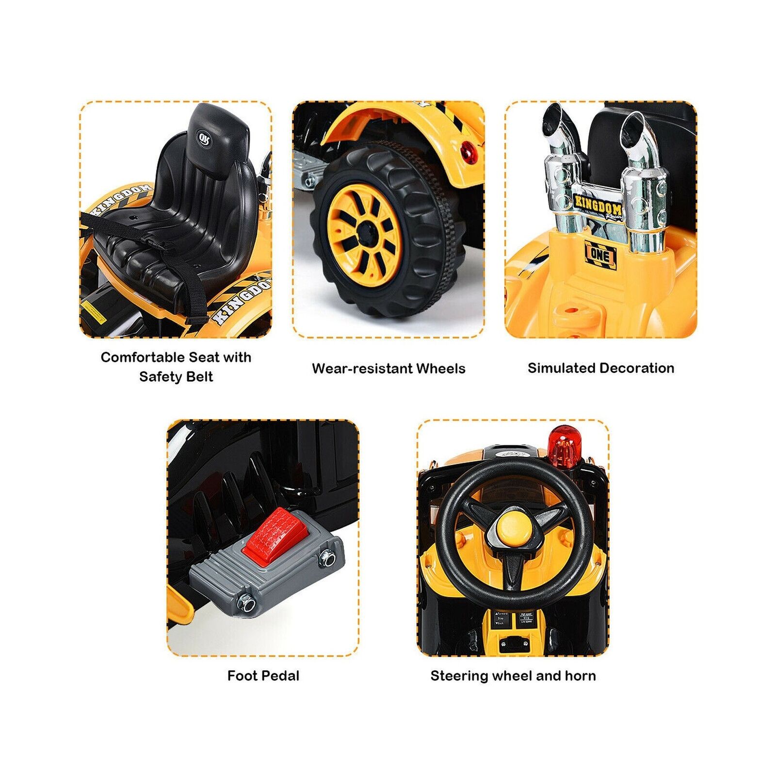 Costway 12V Battery Powered Kids Excavator Truck with Front Loader for Fun Outdoor Play