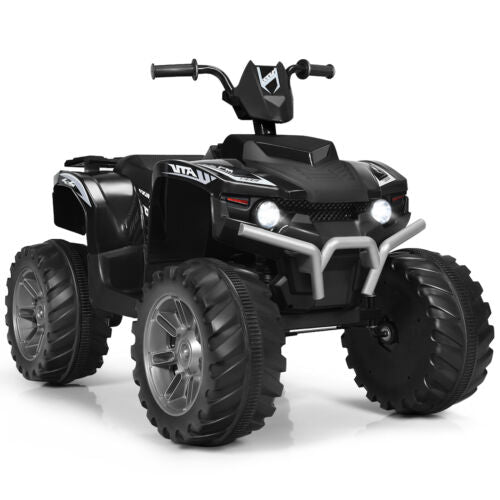 Costway 12V Kids ATV Quad Ride On Car with LED Light & Music - Black