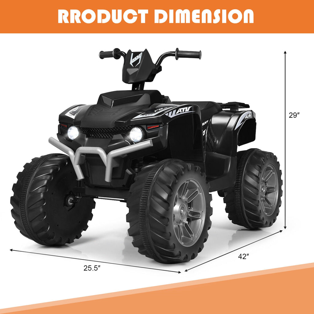 Costway 12V Kids ATV Quad Ride On Car with LED Light & Music - Black