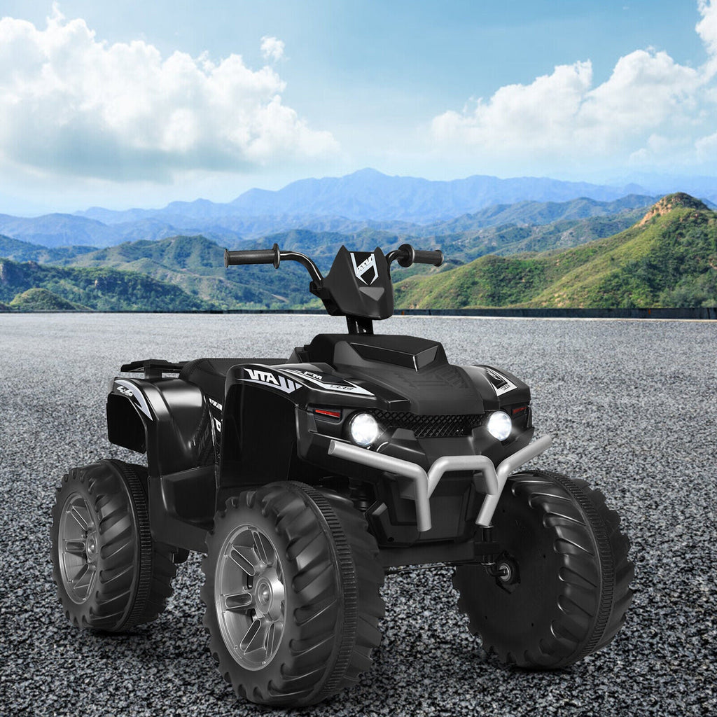 Costway 12V Kids ATV Quad Ride On Car with LED Light & Music - Black