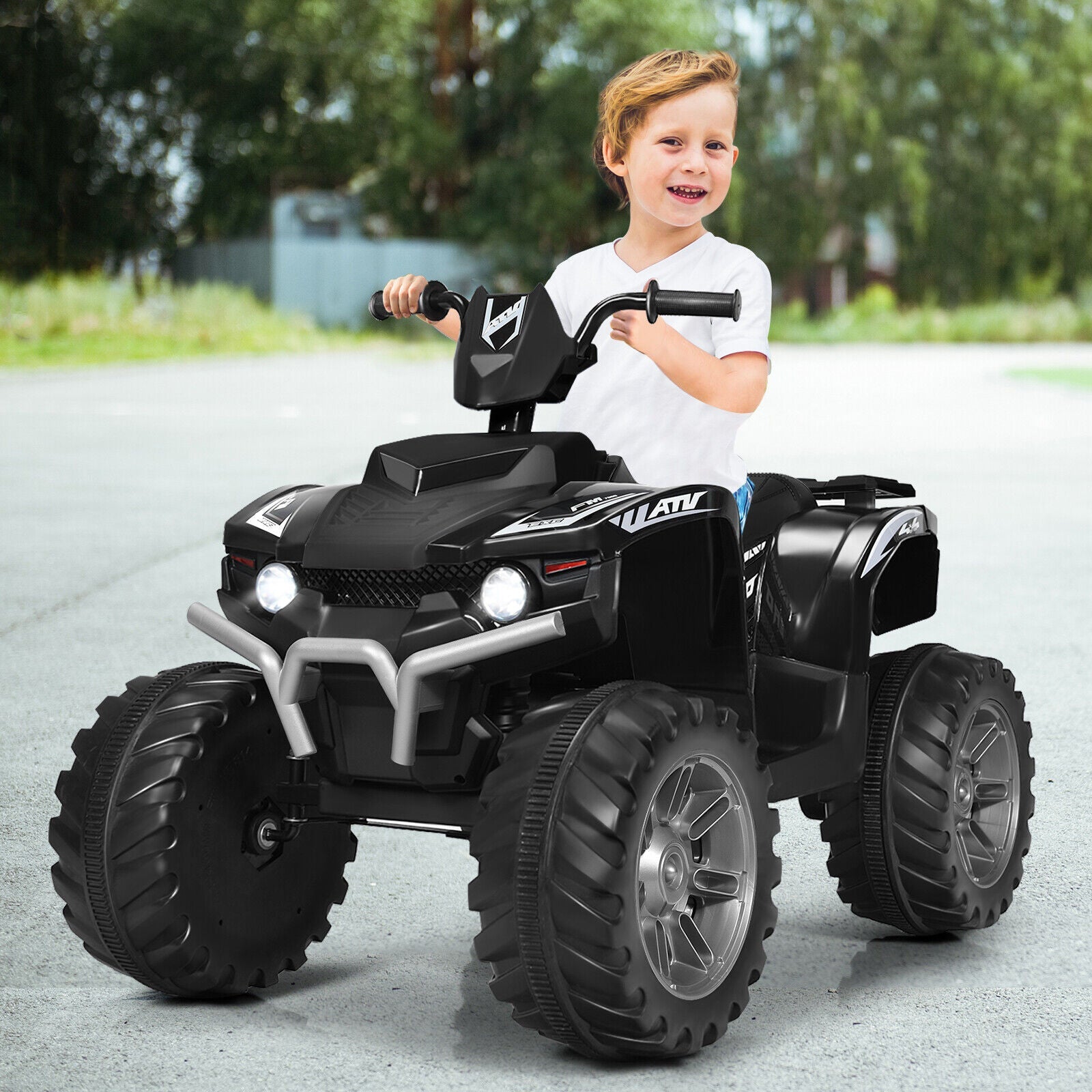 Costway 12V Kids ATV Quad Ride On Car with LED Light & Music - Black