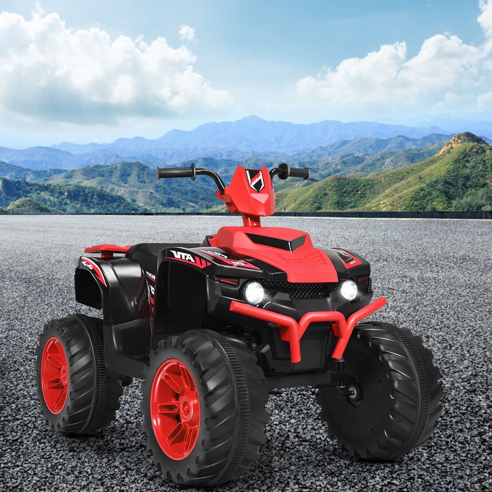 Costway 12V Kids ATV Quad Ride On Car with LED Light & Music in Red