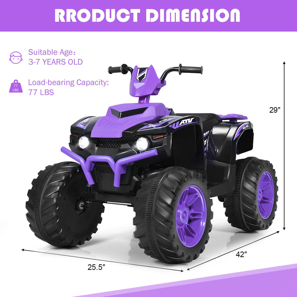Costway 12V Kids ATV Quad Ride On Car with LED Light & Music - Purple