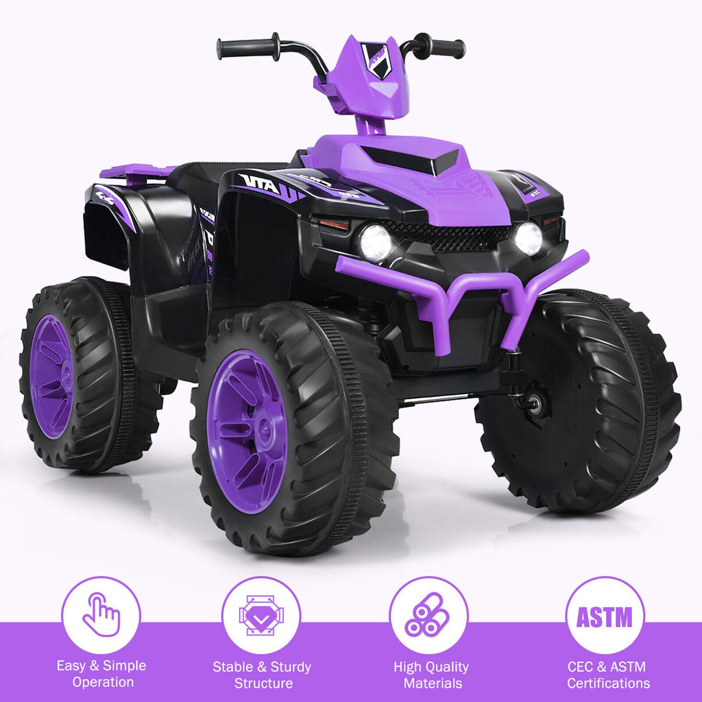 Costway 12V Kids ATV Quad Ride On Car with LED Light & Music - Purple