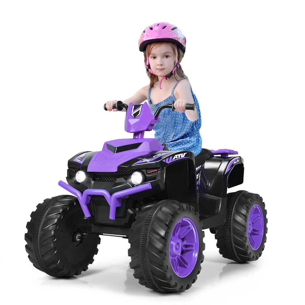 Costway 12V Kids ATV Quad Ride On Car with LED Light & Music - Purple