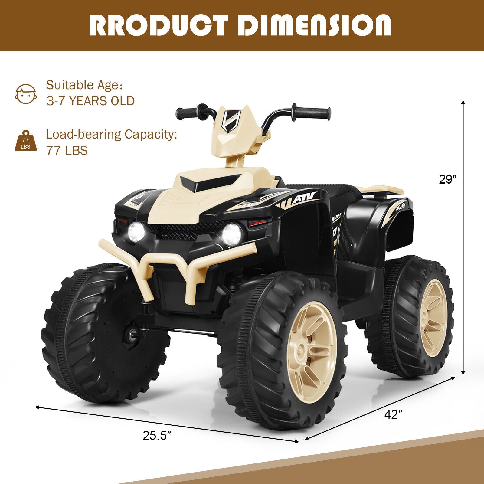 Costway 12V Kids ATV Quad Ride On Car with LED Light & Music - Yellow