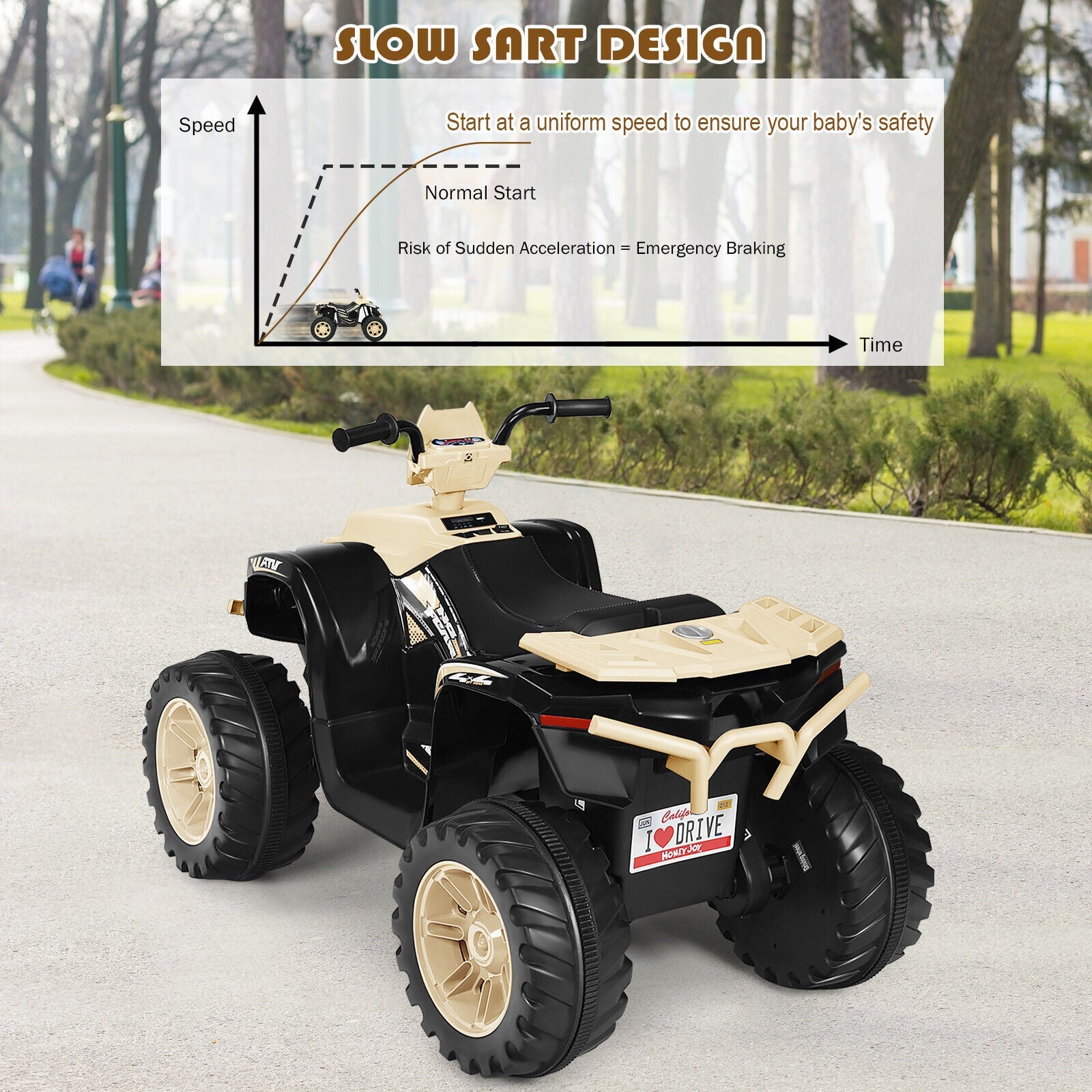 Costway 12V Kids ATV Quad Ride On Car with LED Light & Music - Yellow