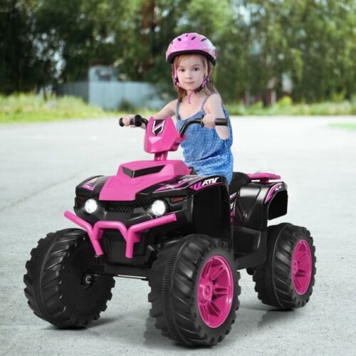 Costway 12V Kids Electric ATV Quad Ride On Car with LED Light and Music in Pink