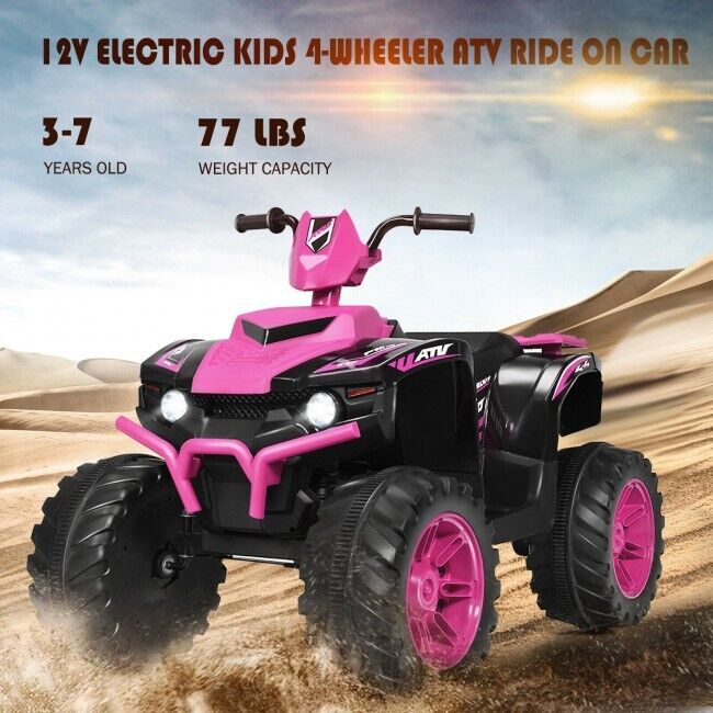 Costway 12V Kids Electric ATV Quad Ride On Car with LED Light and Music in Pink