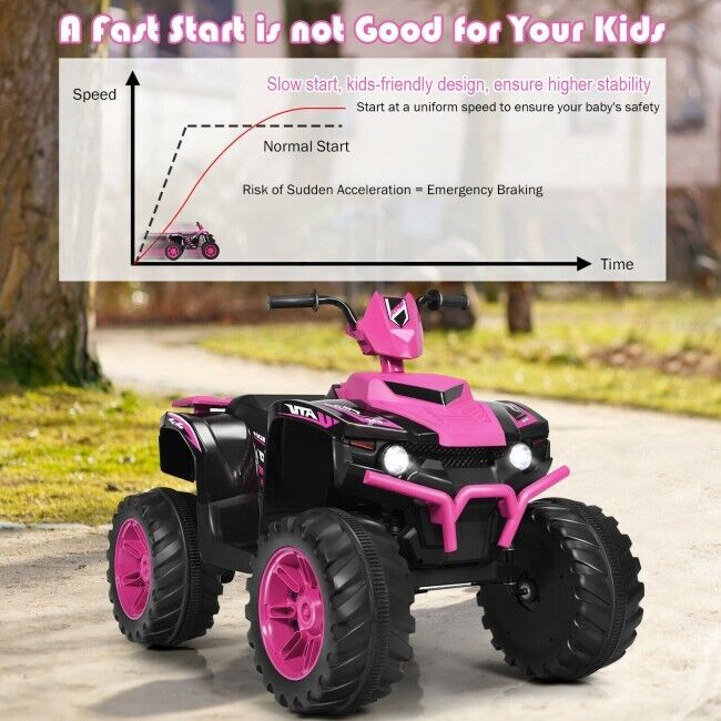 Costway 12V Kids Electric ATV Quad Ride On Car with LED Light and Music in Pink