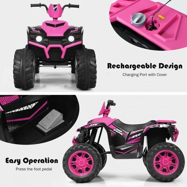 Costway 12V Kids Electric ATV Quad Ride On Car with LED Light and Music in Pink