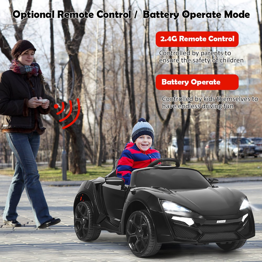 Costway 12V Kids Ride-On Car with Remote Control, Lights, MP3 Player, and Openable Doors