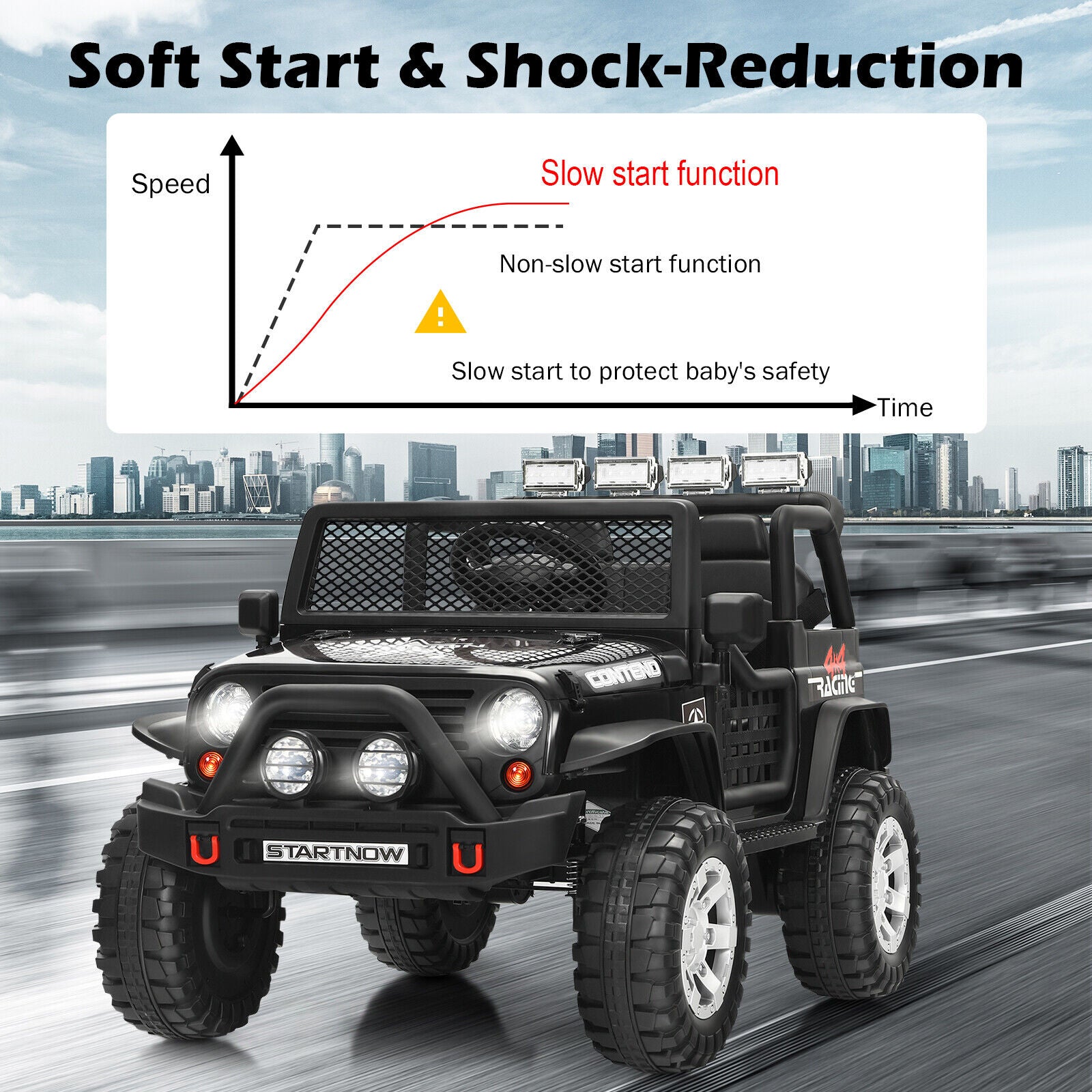 Costway 12V Kids Ride On Truck with Remote Control, Lights, and Music - Black