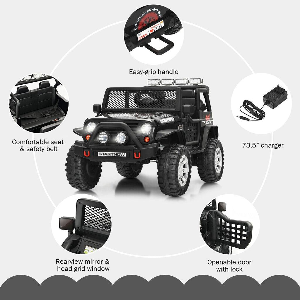 Costway 12V Kids Ride On Truck with Remote Control, Lights, and Music - Black