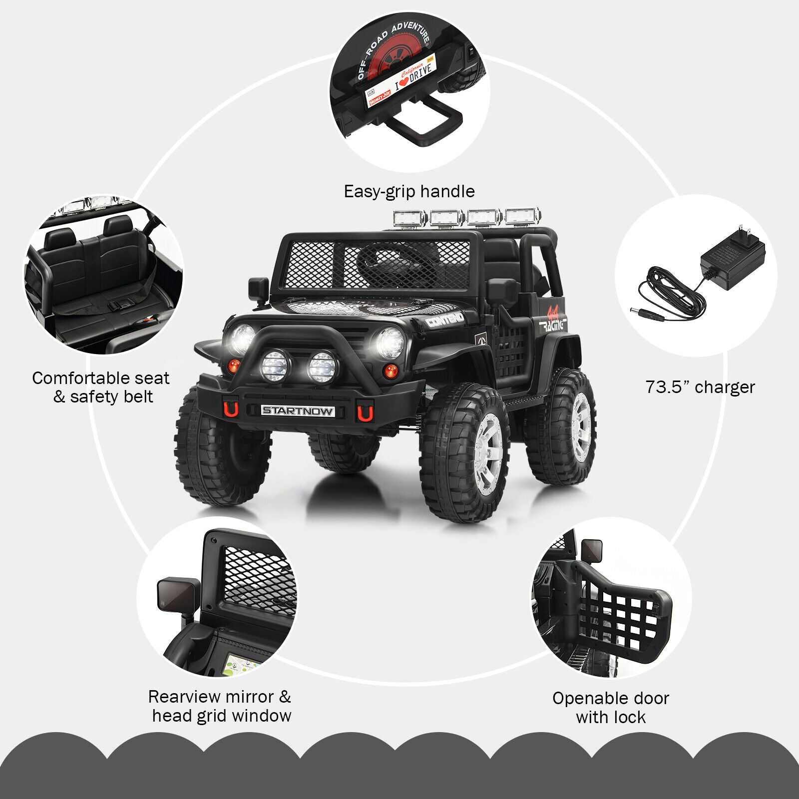 Costway 12V Kids Ride On Truck with Remote Control, Lights, and Music - Black