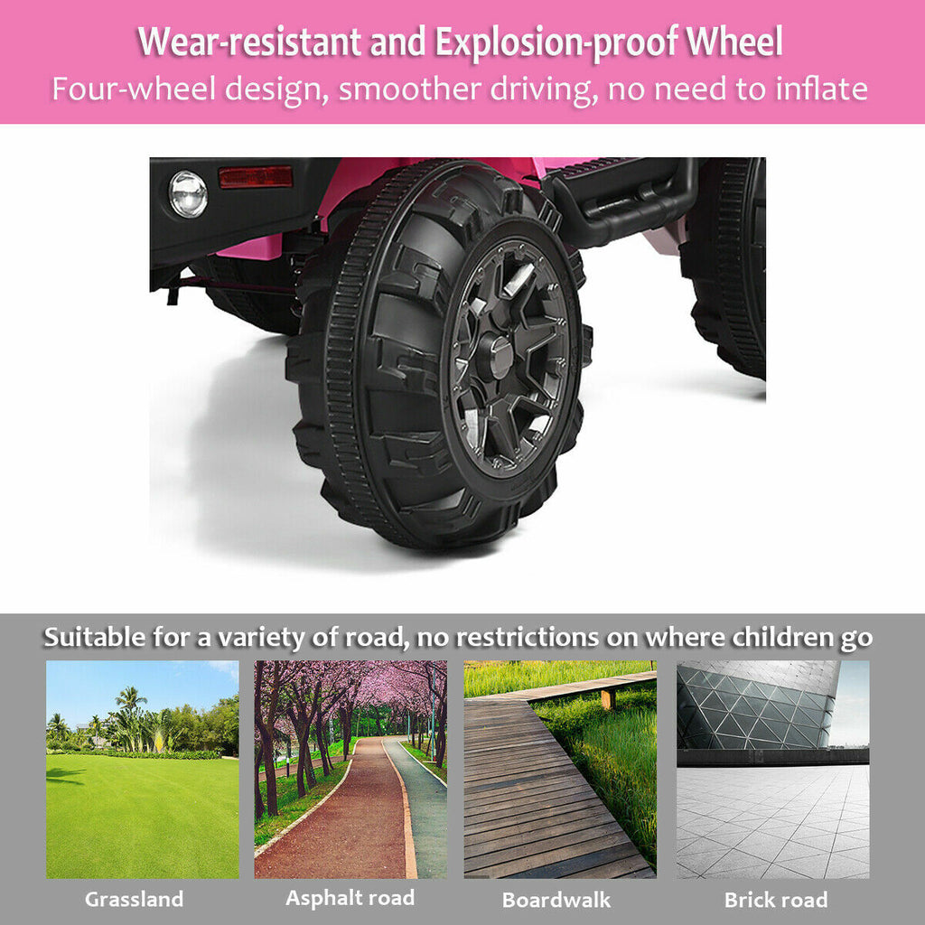 Costway 12V Kids Truck Car with Remote Control, MP3 Music, and LED Lights - Pink Gift Toy
