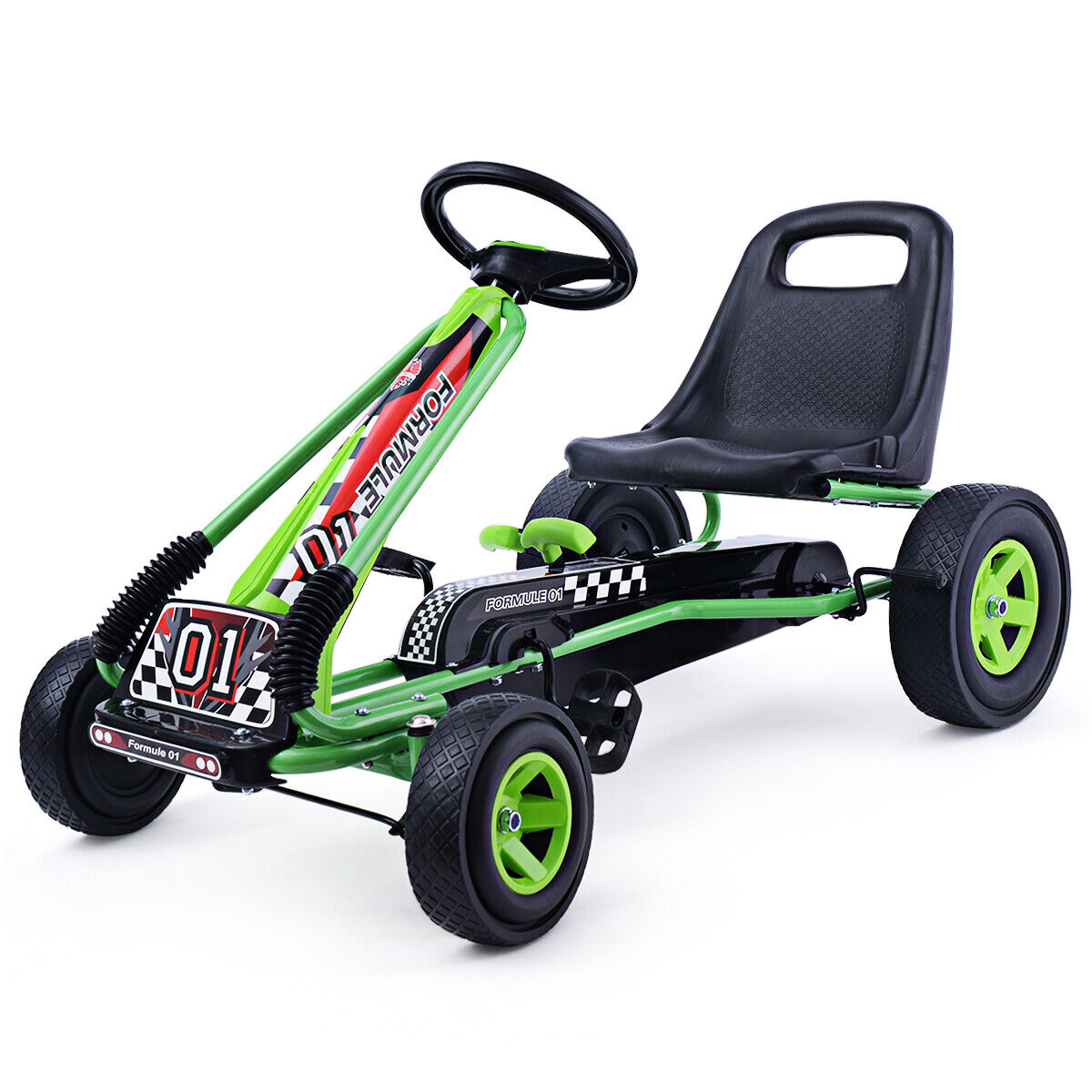 Costway 4-Wheel Pedal Go Kart for Kids with Adjustable Seat - Green
