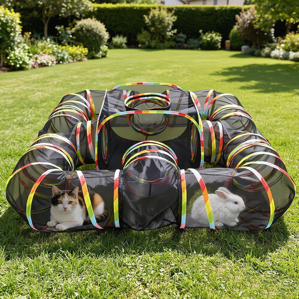 5-in-1 Outdoor Cat Enclosure with Tunnels, Portable Pop-Up Catio Playpen
