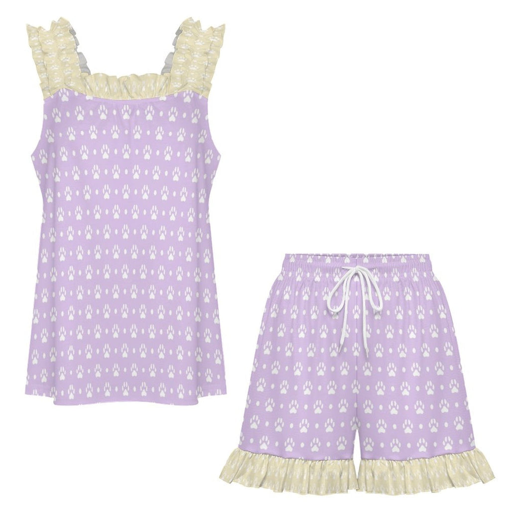 Sweet Puppy Paw Ruffle Pajama Set