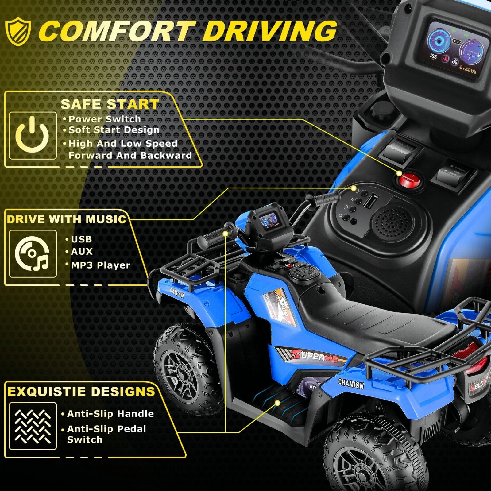 Electric 12V ATV Quad for Kids with 2 Speeds and 2x30W Motor