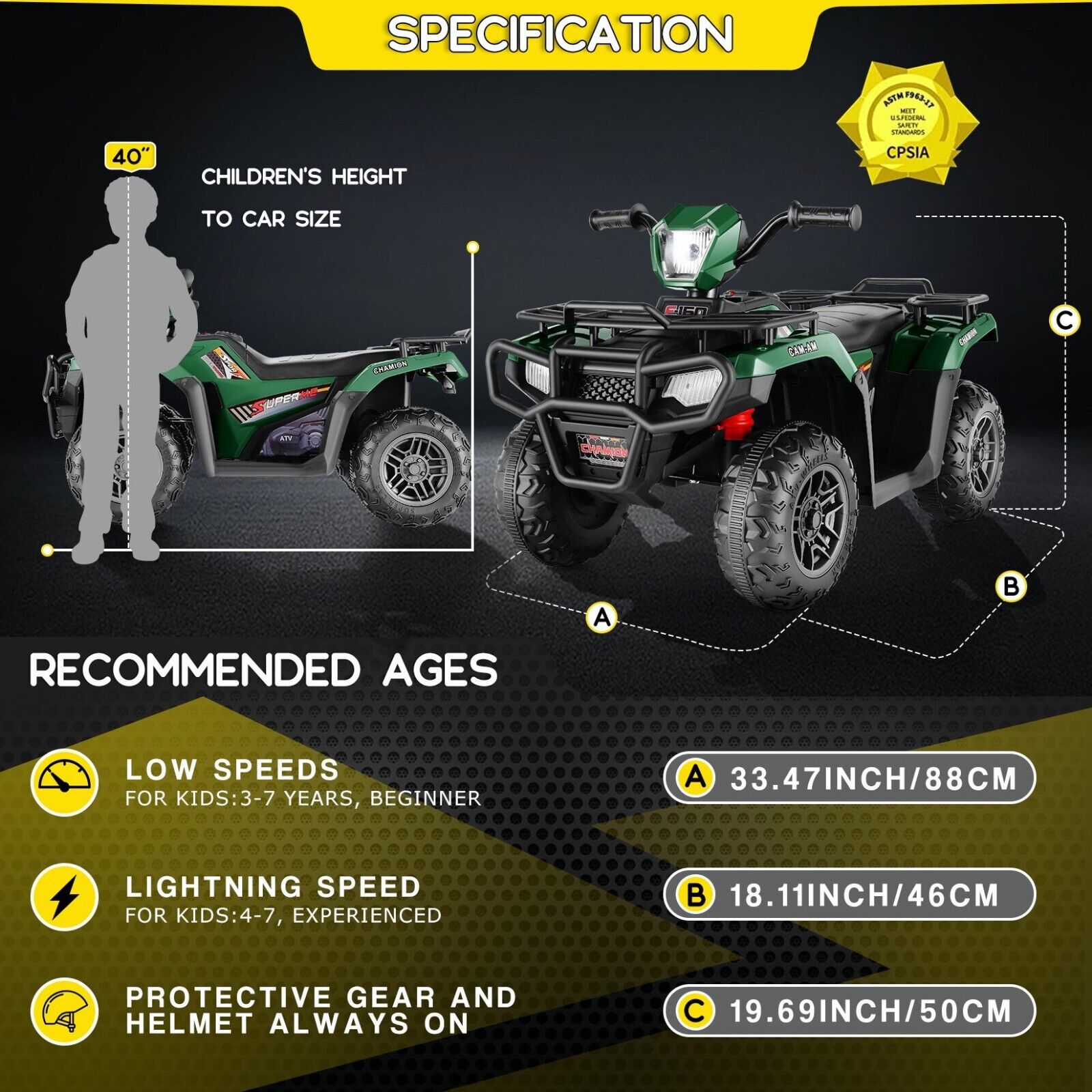 Electric 4-Wheeler Quad for Kids - 12V Battery Powered Ride-On with Dual Speeds