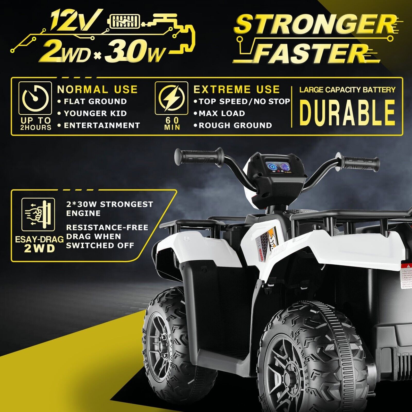 Electric 4-Wheeler Quad for Kids - 12V Battery Powered Ride-On with Dual Speeds
