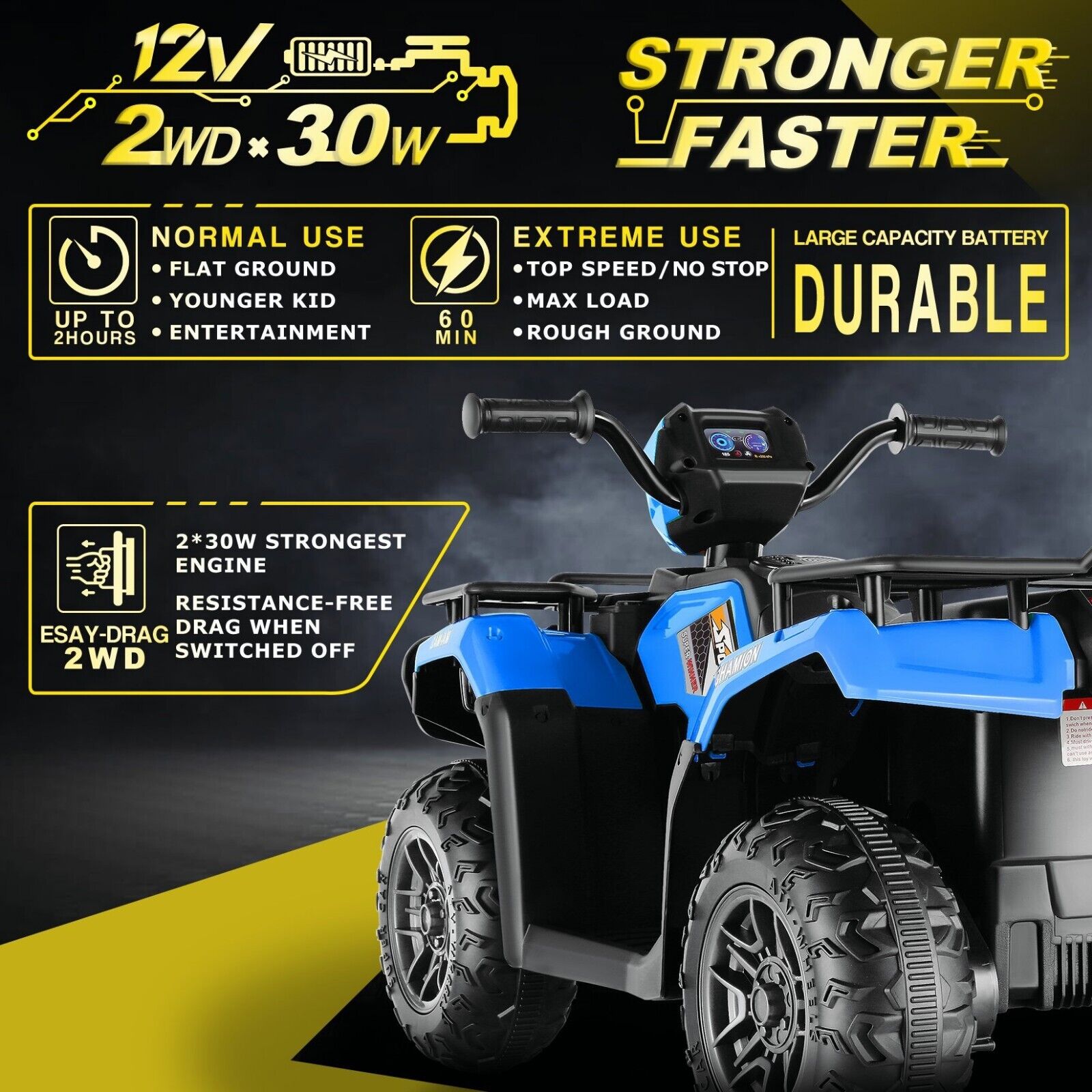 Electric 4-Wheeler Quad for Kids - 12V Battery Powered Ride-On with Dual Speeds