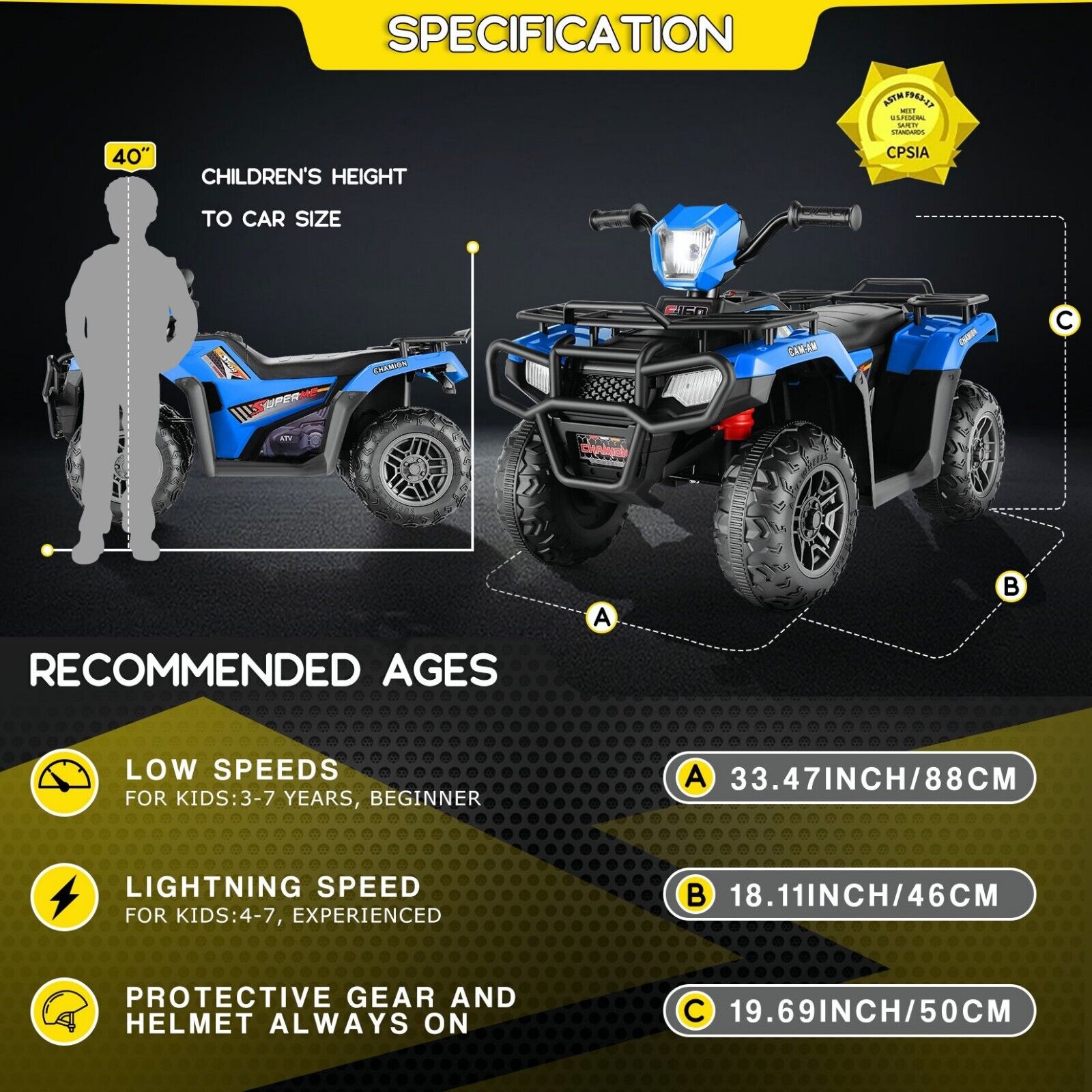 Electric 4-Wheeler Quad for Kids - 12V Battery Powered Ride-On with Dual Speeds