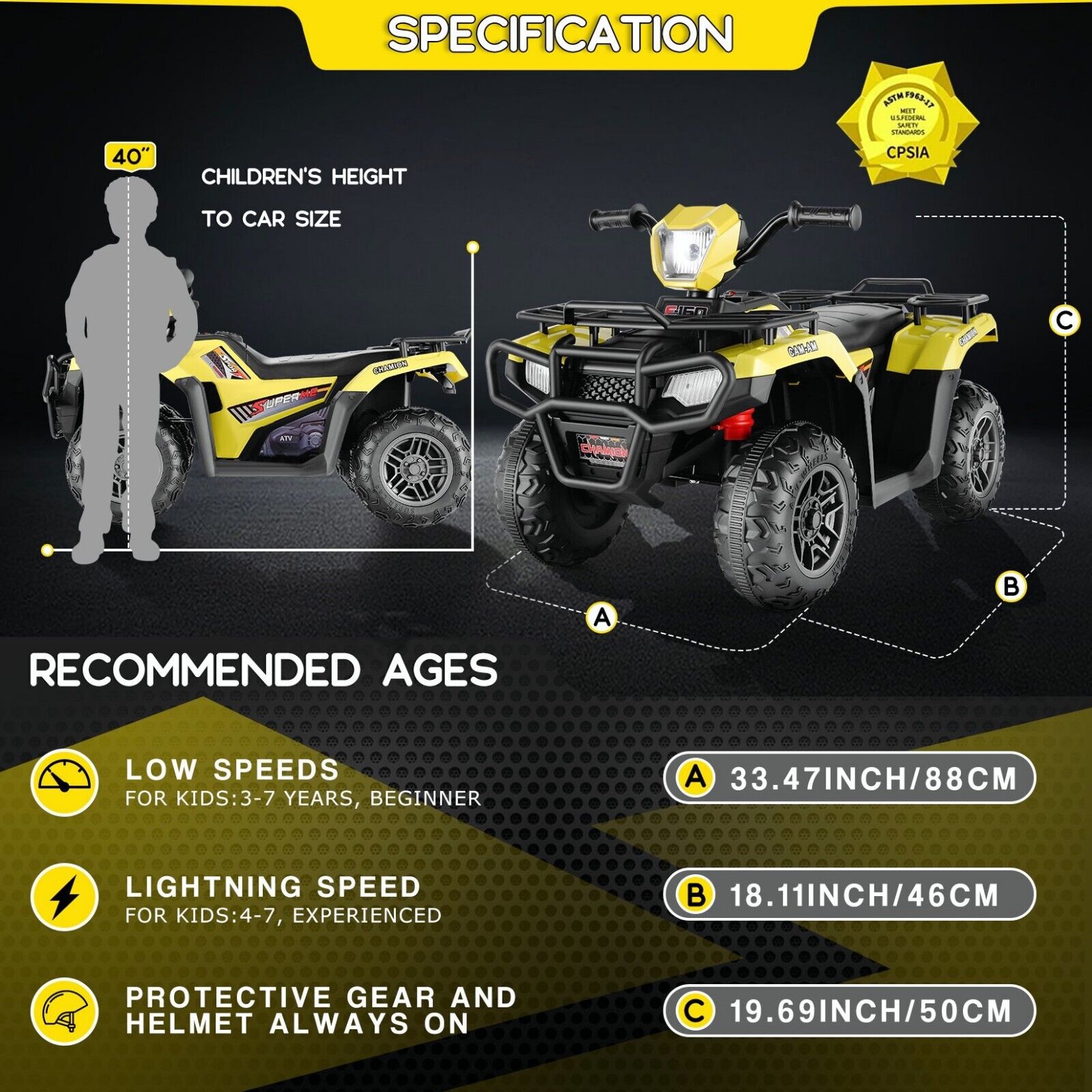 Electric 4-Wheeler Quad Car for Kids with MP3 & Light - 12V Battery Powered