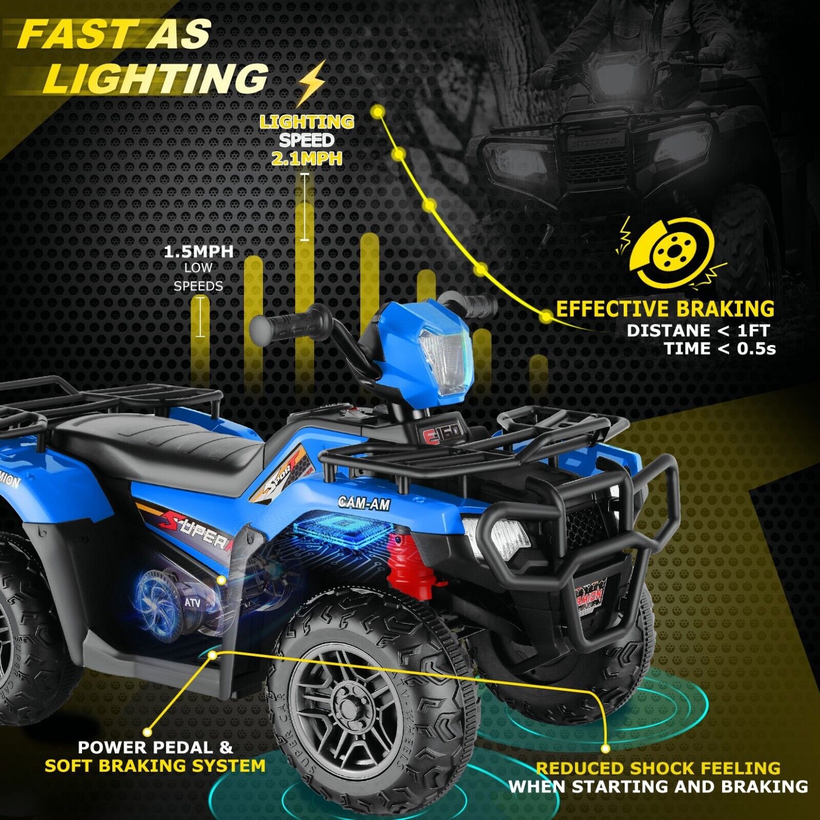 Electric 4-Wheeler Quad Car for Kids with MP3 & Light - 12V Battery Powered