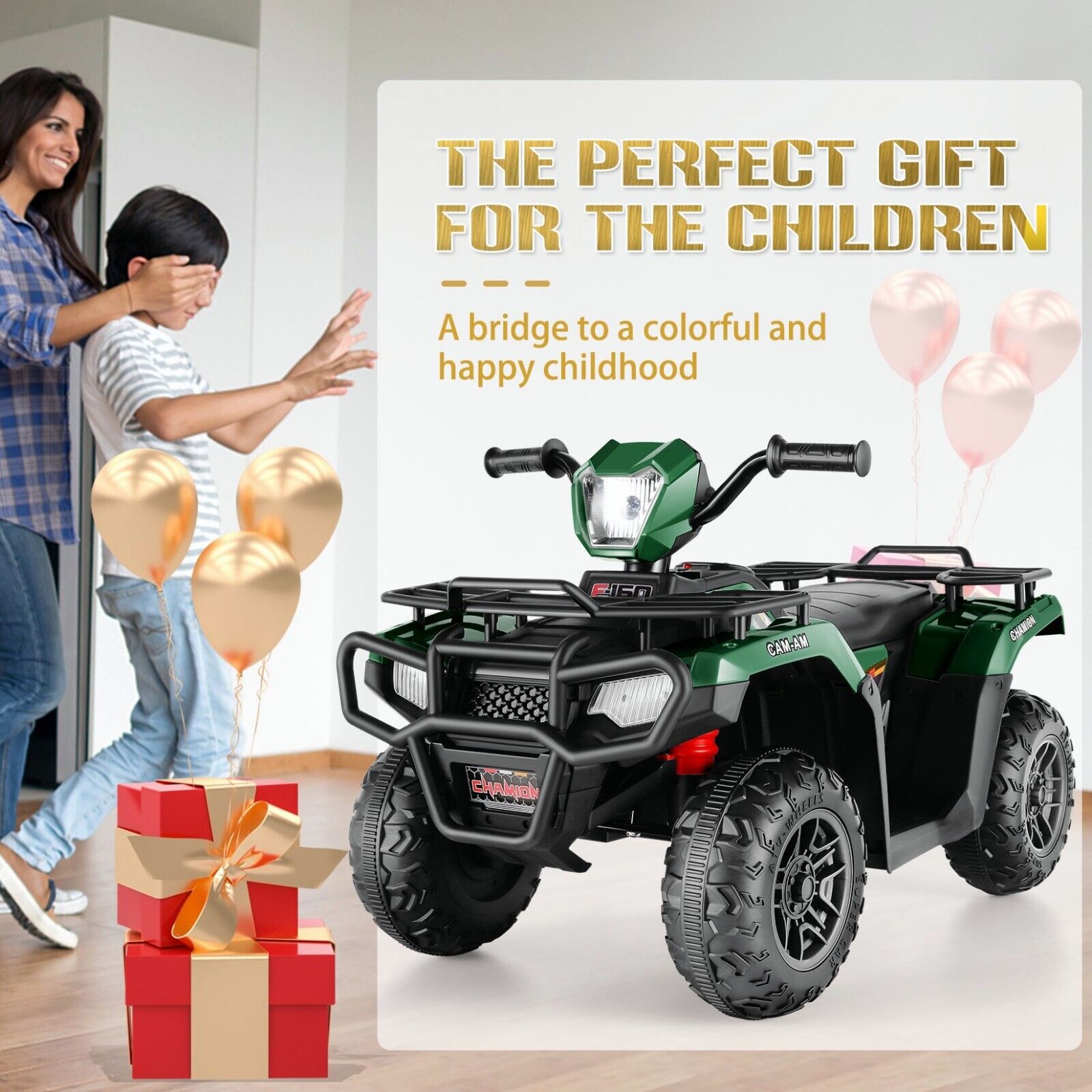 Electric 4-Wheeler Quad for Kids - 12V Battery Powered Ride-On Car in 6 Color Options